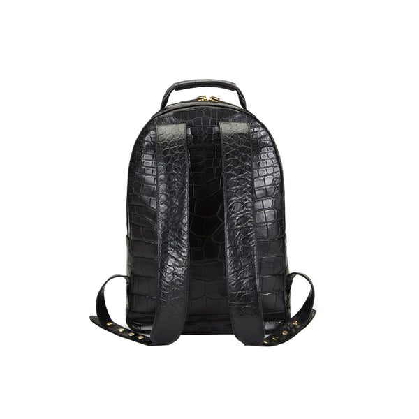 Brighton Flat Front Backpack Large Black Alligator