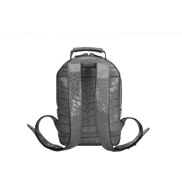 Brighton Flat Front Backpack Medium in Grey Alligator – STALVEY Official US Site