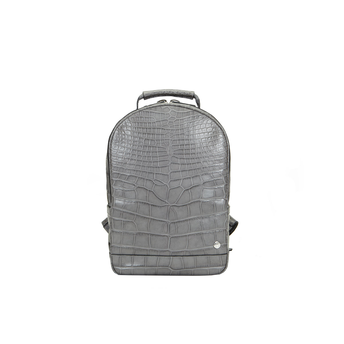 STALVEY Brighton Flat Front Backpack in Medium Grey Alligator Front View