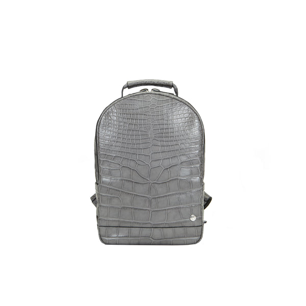 Brighton Flat Front Backpack Medium in Grey Alligator – STALVEY Official US Site