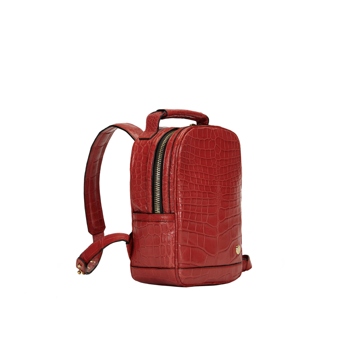 STALVEY Brighton Flat Front Backpack in Mini Red Alligator Front View