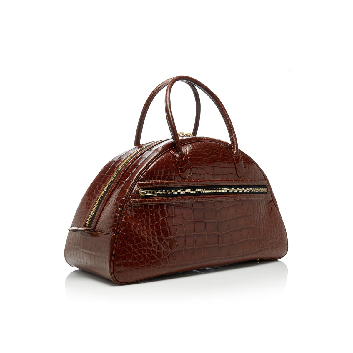 STALVEY Canovas Gym Bag in Brown Alligator Front View
