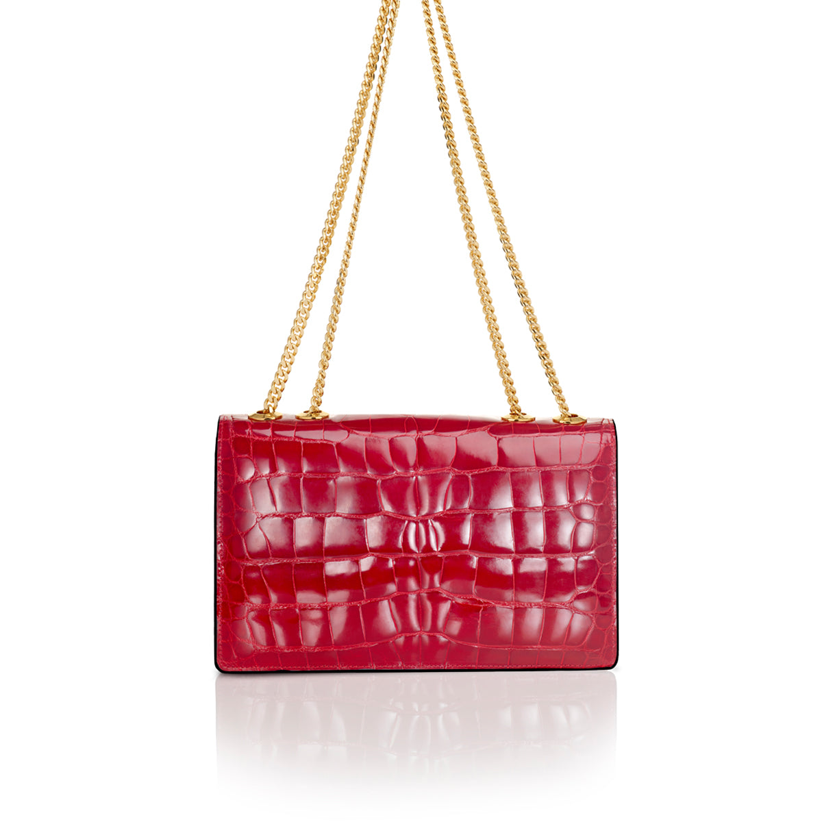 STALVEY Chained Shoulder Bag 2.5 Small in Red Alligator Front View