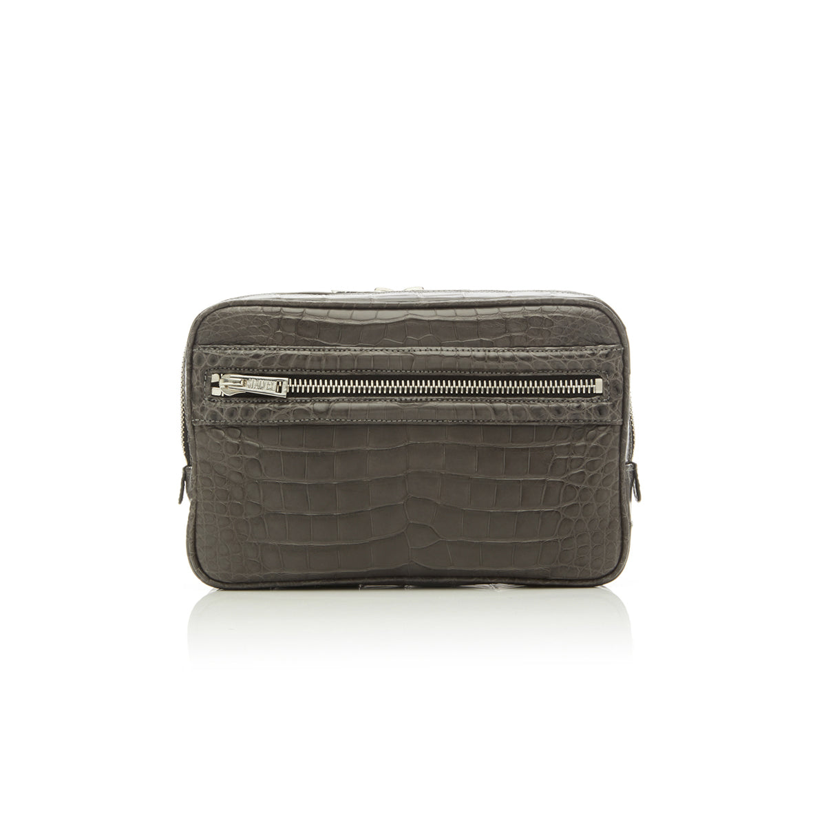 STALVEY Small Toiletry Case in Grey Alligator Front View