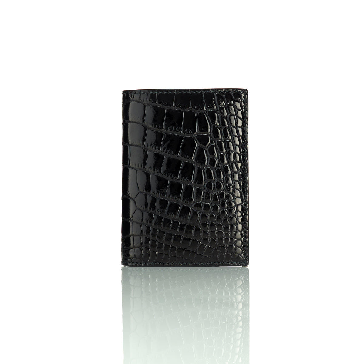 STALVEY Vertical Bi-Fold Wallet in Shiny Black Alligator