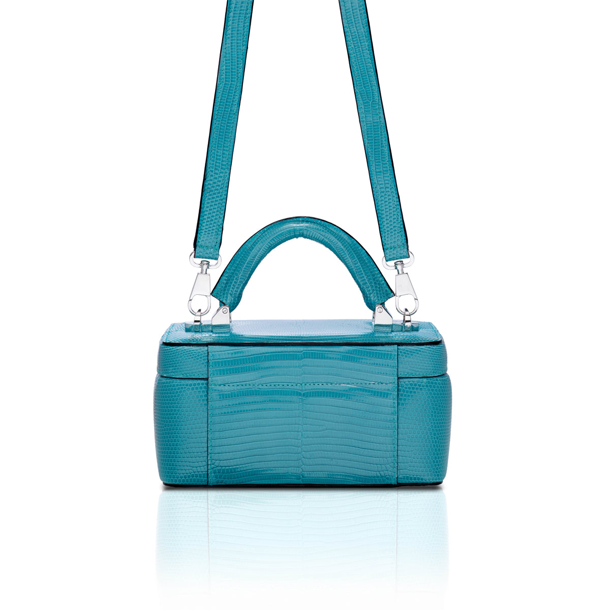 STALVEY Beauty Case in Teal Lizard Front View