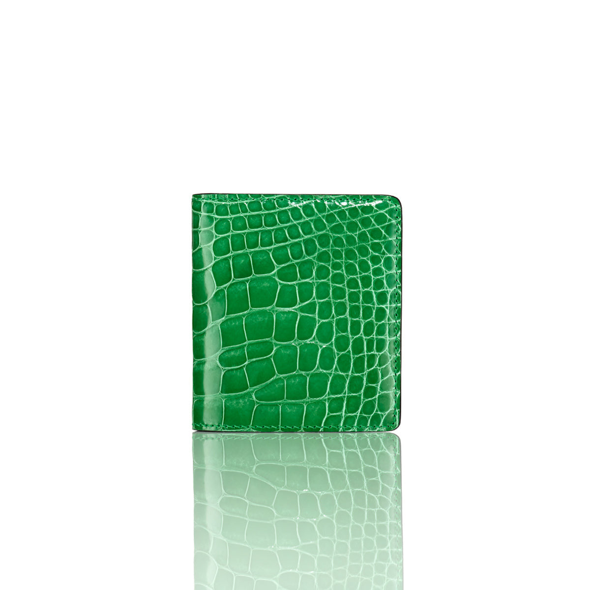 STALVEY Bi-Fold Wallet in Lime Alligator