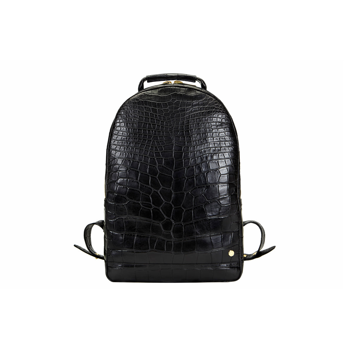 STALVEY Brighton Flat Front Backpack in Large Black Alligator Front View