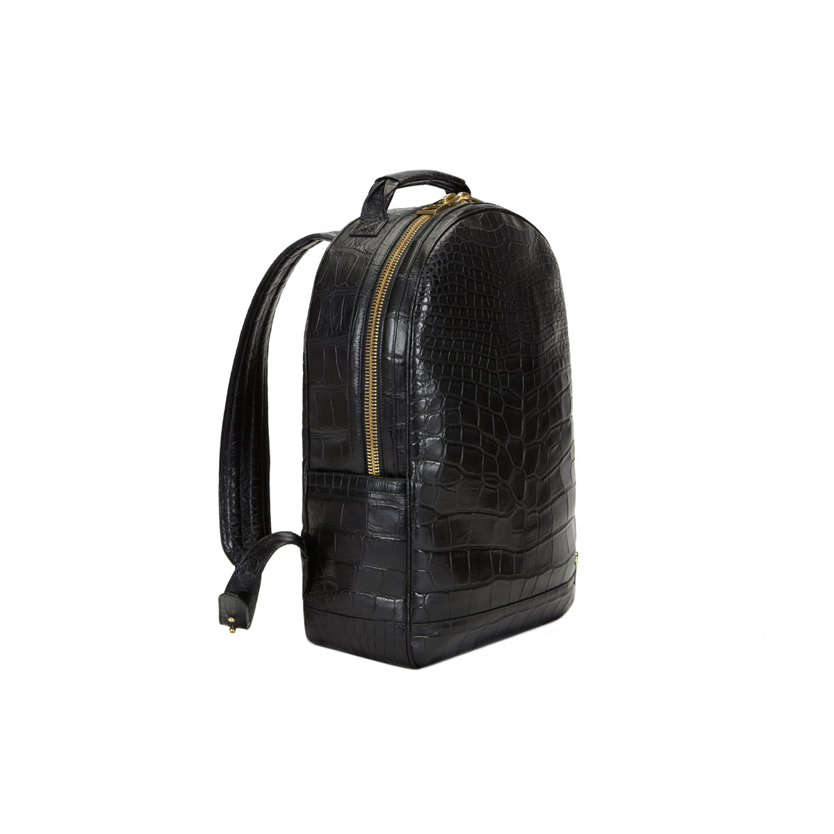 STALVEY Brighton Flat Front Backpack in Large Black Alligator Front View