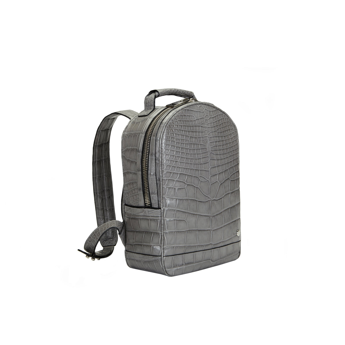 STALVEY Brighton Flat Front Backpack in Medium Grey Alligator Front View