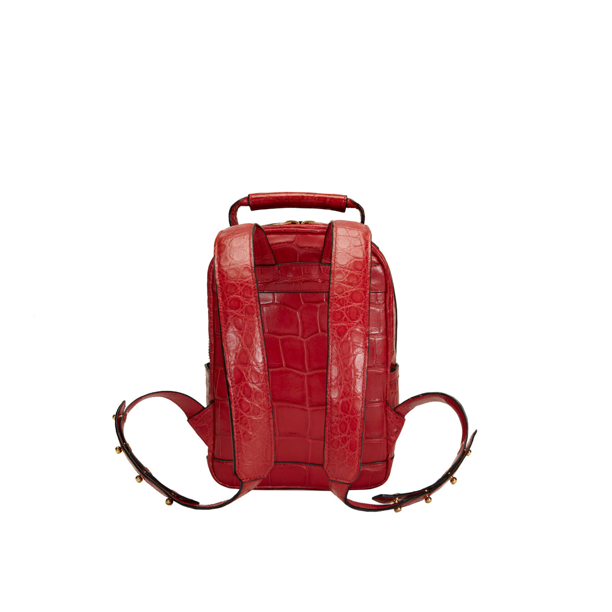 STALVEY Brighton Flat Front Backpack in Mini Red Alligator Back View