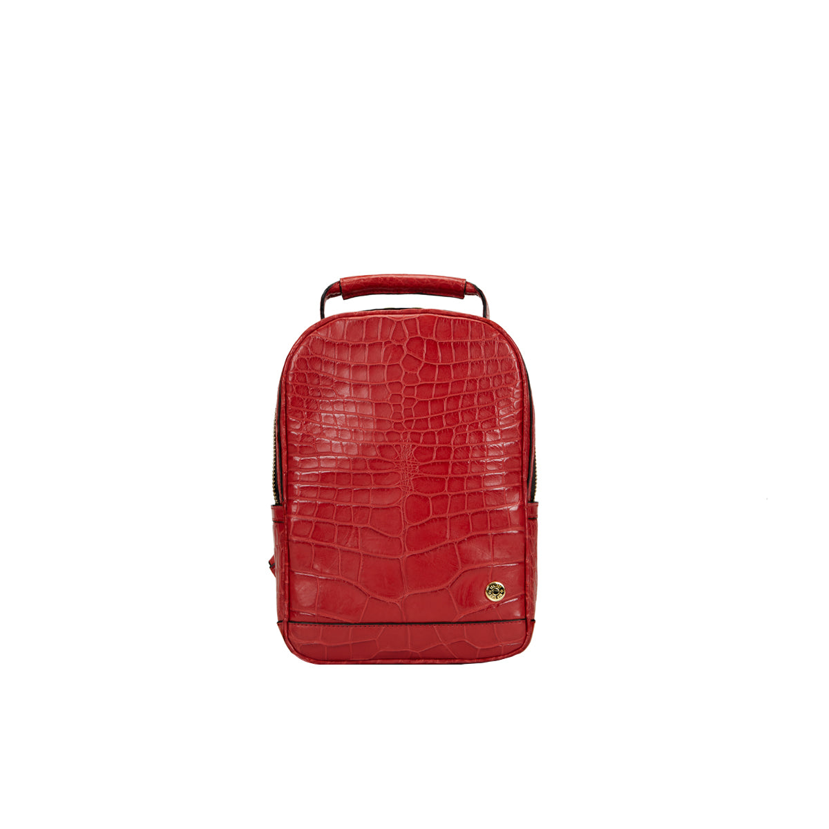 STALVEY Brighton Flat Front Backpack in Mini Red Alligator Front View