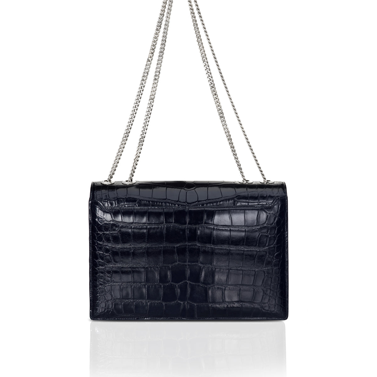 STALVEY Chained Shoulder Bag 3.0 Large in Black Alligator Front View
