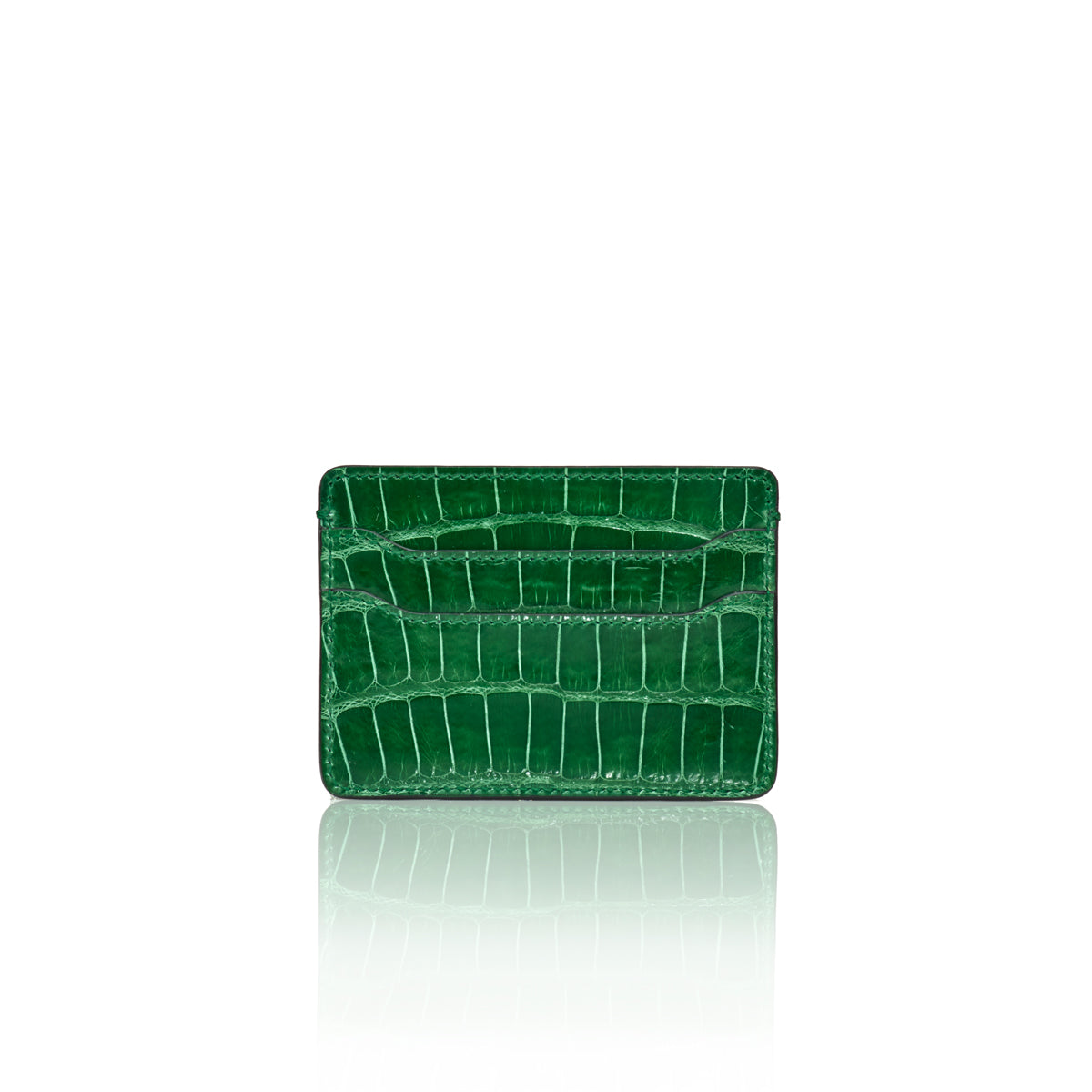 STALVEY Credit Card Case in Emerald Green Alligator