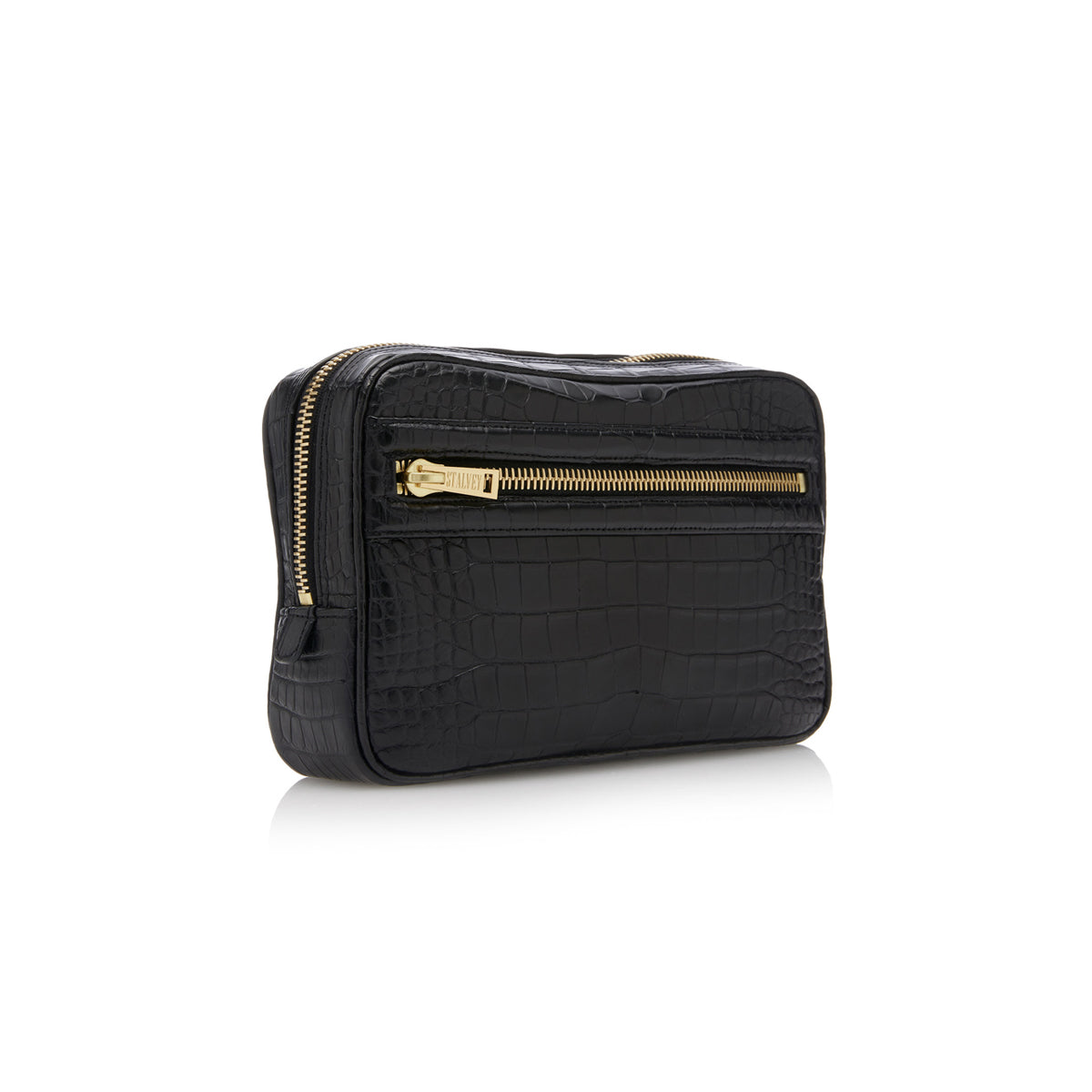 STALVEY Small Toiletry Case in Black Alligator Front View