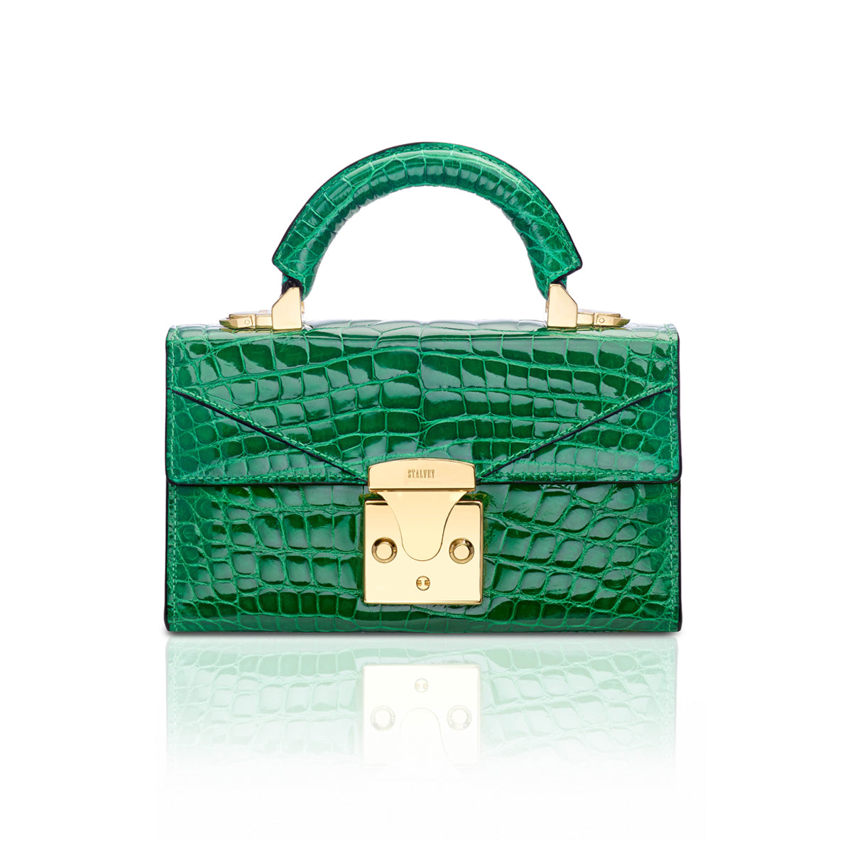 Buy Sali Green Print Crocodile Top Handle Bag Genuine Italian