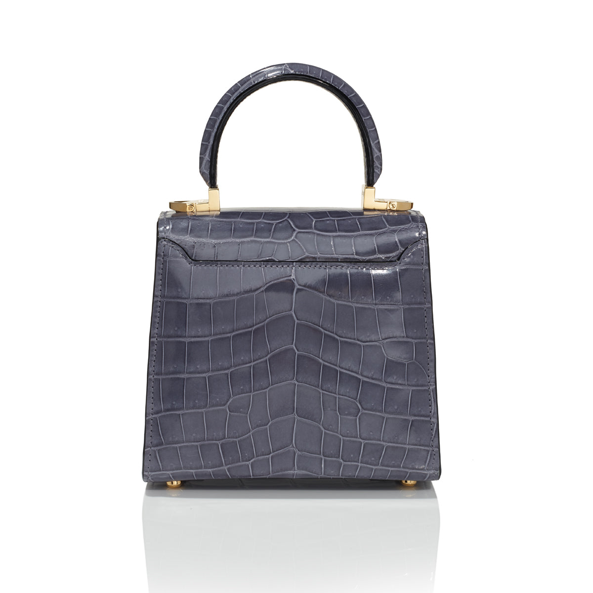 STALVEY Trapezoid 1.55 Mini in Denim Alligator with 24kt Gold Hardware Back View