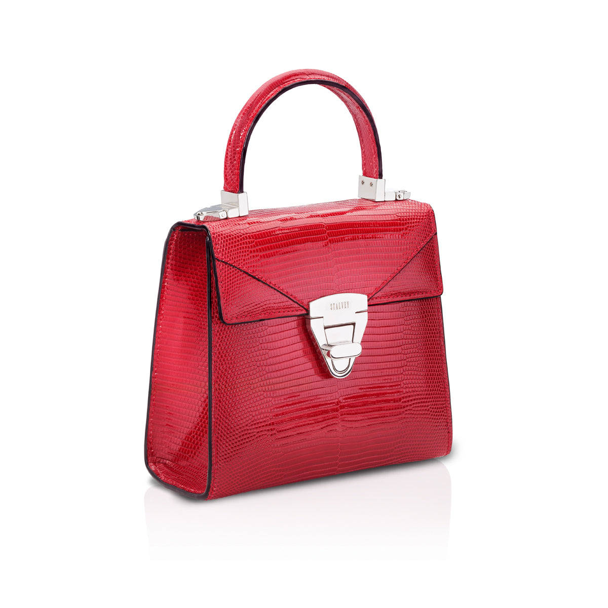 STALVEY Trapezoid 1.55 Mini in Red Lizard with Palladium Hardware Side View