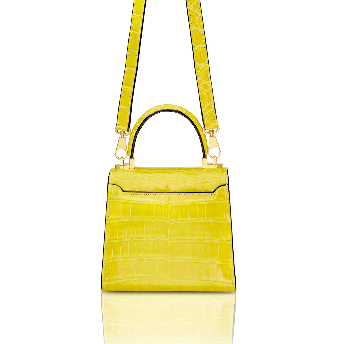 STALVEY Trapezoid 1.55 Mini in Yellow Alligator with 24kt Gold Hardware Back View