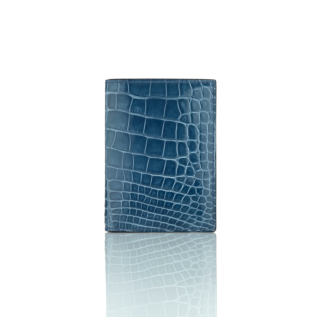 STALVEY Vertical Bi-Fold Wallet in Blue Alligator