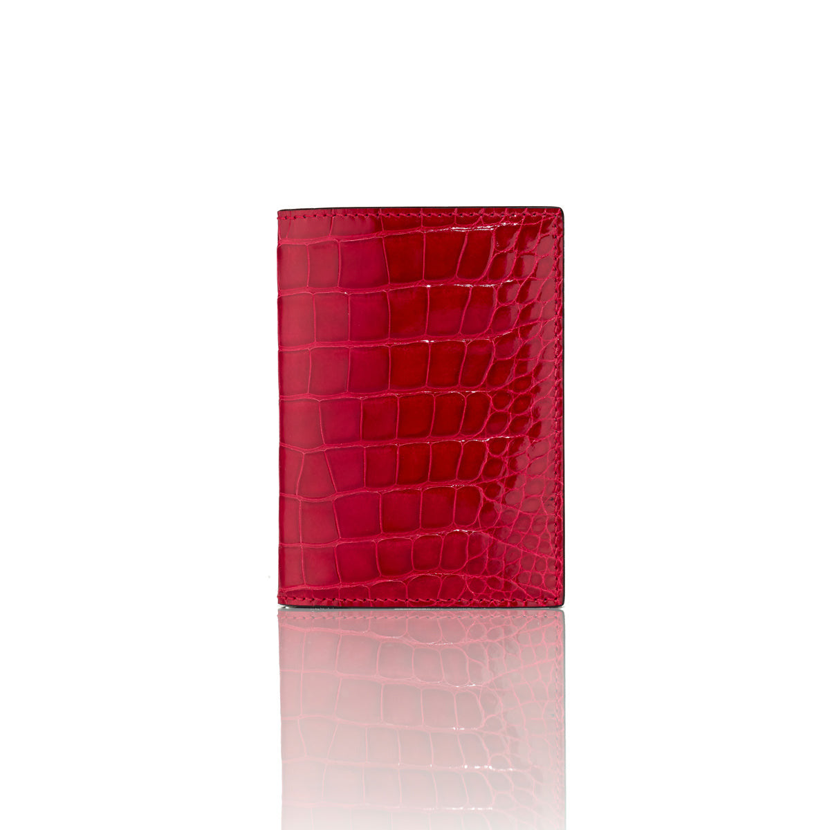 STALVEY Vertical Bi-Fold Wallet in Red Alligator