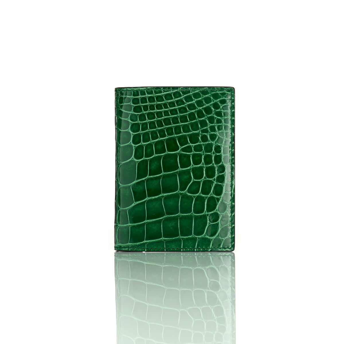 STALVEY Vertical Bi-Fold Wallet in Emerald Green Alligator