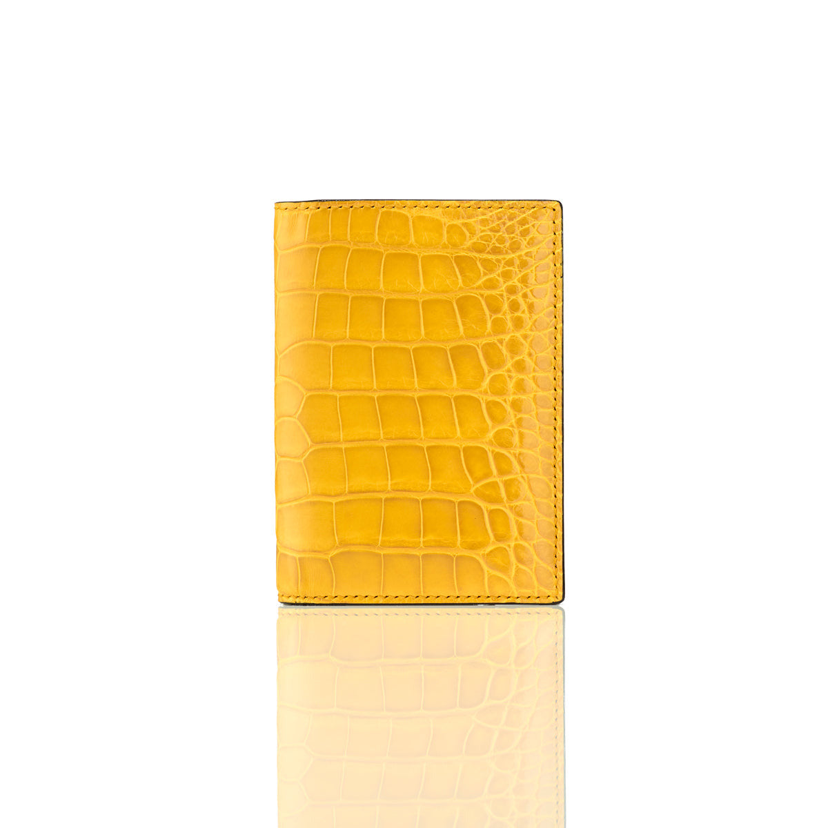 STALVEY Vertical Bi-Fold Wallet in Lemon Yellow Alligator