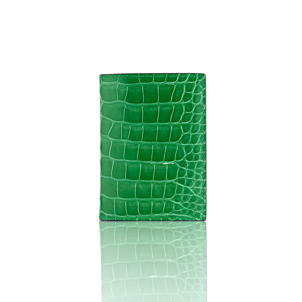 STALVEY Vertical Bi-Fold Wallet in Lime Green Alligator