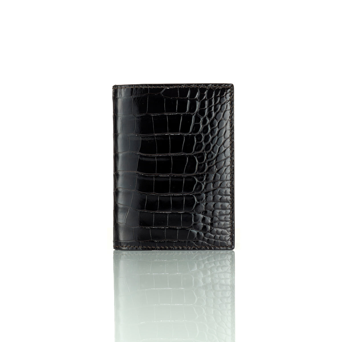 STALVEY Vertical Bi-Fold Wallet in Matte Black Alligator
