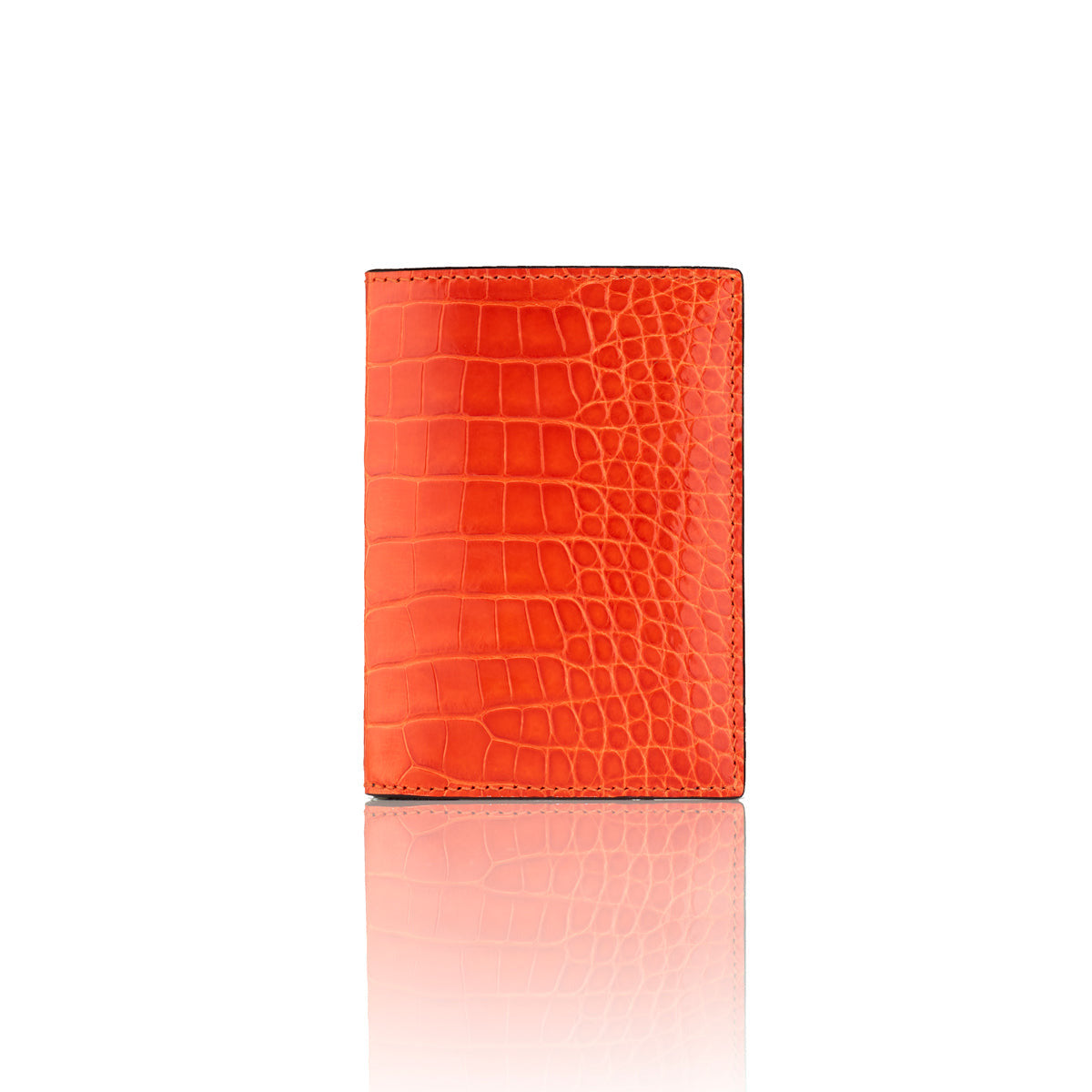 STALVEY Vertical Bi-Fold Wallet in Orange Alligator