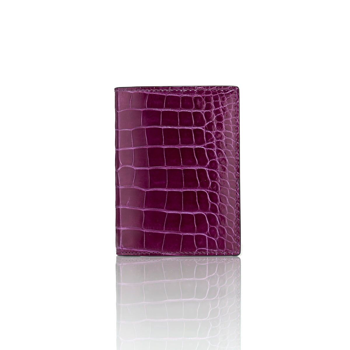 STALVEY Vertical Bi-Fold Wallet in Purple Alligator